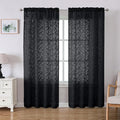Lecloud Leia Black Sheer Curtains 72 Inches Long 2 Panels, Jacquard Leaf Textured Light Filtering Bedroom Curtains, Rod Pockets Airy Voile Drapes for Living Room Dining Room, Each Panel 42" W x 72" L