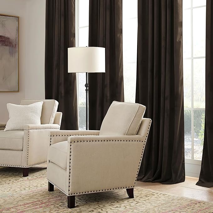 RYB HOME Brown Velvet Curtains 84 inches with Hook Belt, Soft Fabric Room Darkening Thermal Insulated Luxurious Home Decor Curtains for Living Room Bedroom, W 42" x L 84", 2 Panels Set