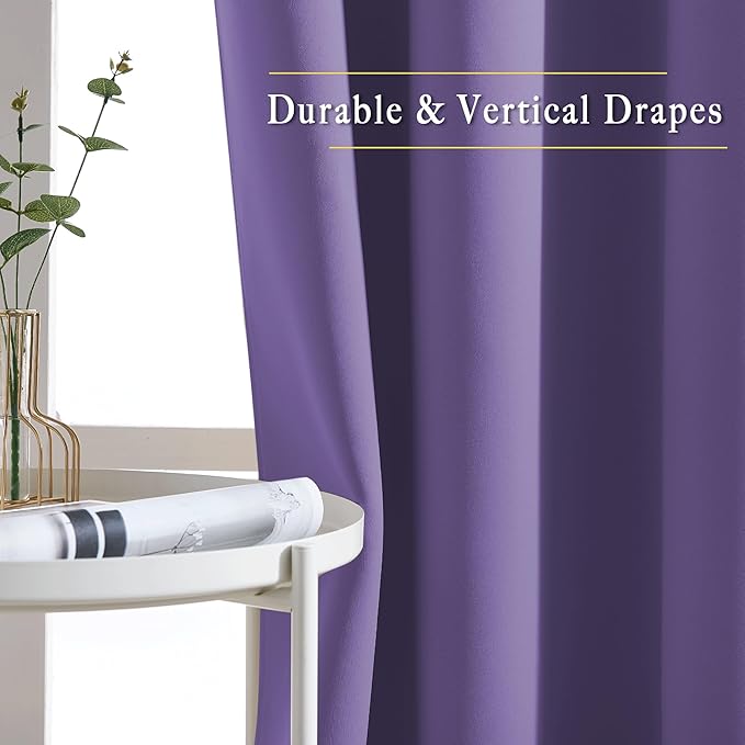 NICETOWN Lilac Purple Curtains 110 inches Long, Grommet Thermal Insulated Blackout Curtains Privacy Window Treatments Sound Reducing for Bedroom/Living Room, W66 x L110, 2 Panels