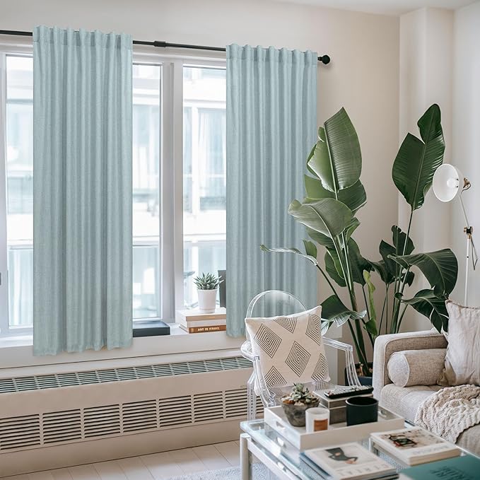 Grey Green Curtains 72 Inch Length for Living Room Pair Set 2 Panels Back Tab Pocket Drapes Light Filtering Semi Sheer Gray Teal Curtains for Door Summer Pool Spa Room Cottage Rustic Decor 52x72 Long