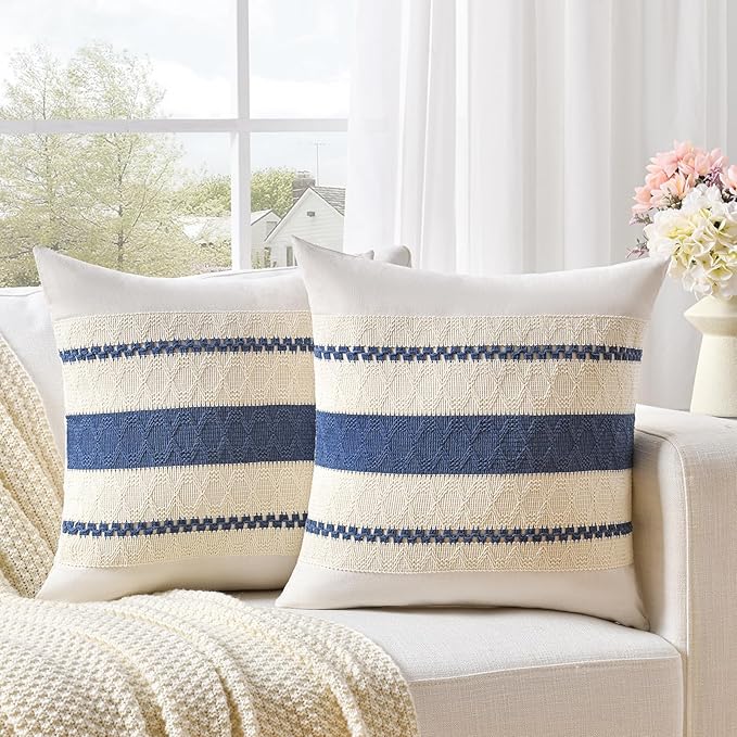 Fancy Homi Set of 1 Dusty Blue Vintage Big Decorative Throw Pillow Covers 24x24 Inch for Couch Bed Sofa Chair Bedroom, Rustic Retro Square Cushion Case, Modern Farmhouse Boho Living Room Decor Indoors