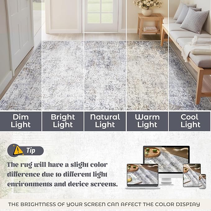 XLUEZ 9x12 Area Rug for Living Room, Washable Modern Abstract Large Area Rug Neutral Soft Non Slip Kids Rug Stain Resistant Indoor Carpet for Bedroom Dining Room Playroom Office(Bluegrey, 9'x12')