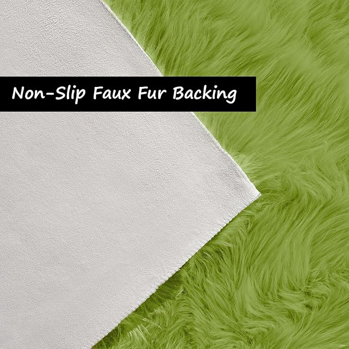 Goolela Lime Green Area Rug 9x12 Fluffy Fuzzy Furry Rug for Bedroom Living Room Shaggy Faux Sheepskin Fur Soft Rectangle
