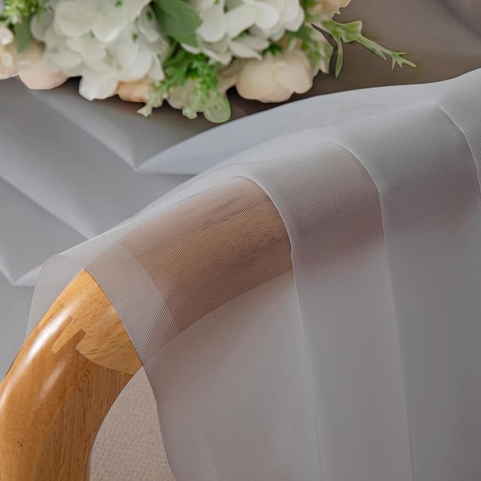 OWENIE Sheer Curtains 72 Inches Long for Living Room Bedroom, Rod Pocket Fimly Voile Door Curtains with Soft Touch, Rod Pocket Solid Light Grey Voile Elegant Airy Curtains, Each 42Wx72L inch