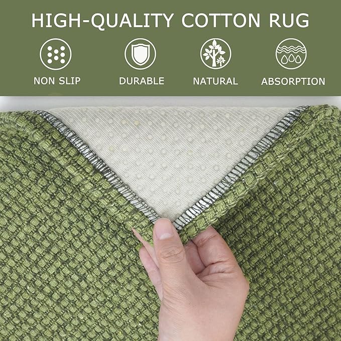 KOZYFLY Runners for Hallways 2x6 ft Washable Kitchen Runner Non Slip Rubber Backed Hall Runners Cotton Entryway Runner Rugs Floor Carpet for Indoor Backdoor Bedroom Kitchen, Bright Green/Earthy Green