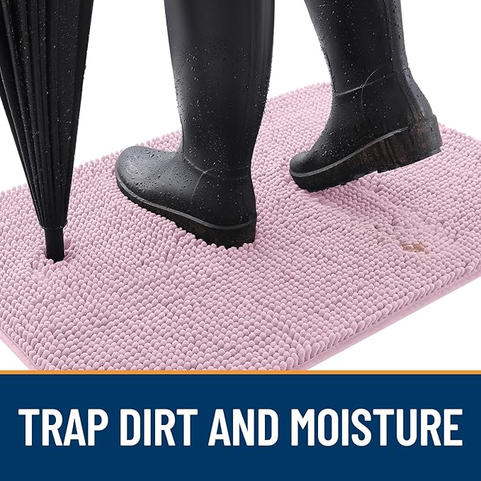 OLANLY Dog Door Mat for Muddy Paws 34x21, Absorbs Moisture and Dirt, Absorbent Non-Slip Washable Doormat, Quick Dry Chenille Mud Mat for Dogs, Entry Indoor Entryway Carpet for Inside Floor, Dusty Rose