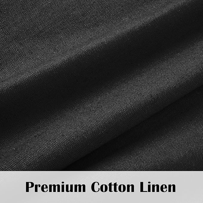 FRAMICS Farmhouse Cotton Linen Curtains, Boho Button Panels, 52"W x 63"L, Black, 2 Panels