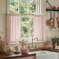RYB HOME Cafe Striped Curtains for Kitchen Bathroom Small Window, Linen Pinstripe Drapes Valance 36 inch Length for Living Room Short Tier Boho Rustic Farmhouse, Pink, W26 x L36, 2 Panels