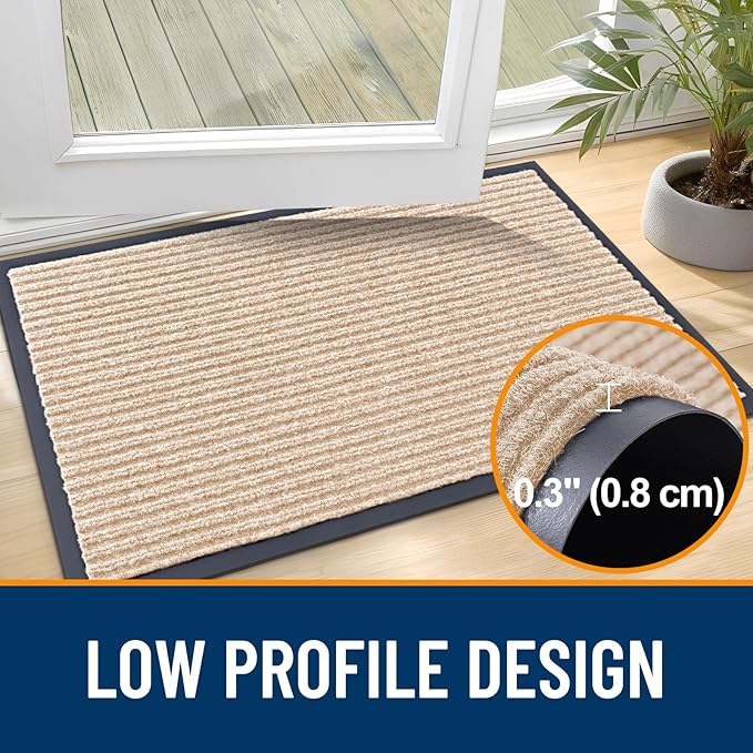 OLANLY Front Door Mat Indoor Outdoor Entrance, Waterproof Heavy Duty Doormat, Fade Resistant, Low Profile, Easy Clean Patio Porch Welcome Floor Mats for Entry, 59x23, Beige