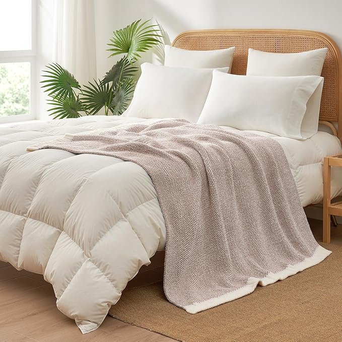Snuggle Sac Heather Taupe Throw Blanket for Couch, Reversible Super Soft Knitted Blankets Warm Cozy Knit Fuzzy Plush Lightweight Throws for Sofa, Bed, Camping, Picnic, Taupe, 50x60 inches
