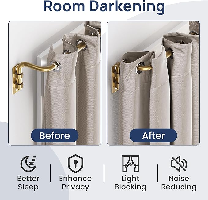 ENJOYBASICS Blackout Curtain rod for windows 48 to 84, Wrap Around Curtain Rods for Bedroom, Living Room, Adjustable from 30 to 86 Inches, Gold