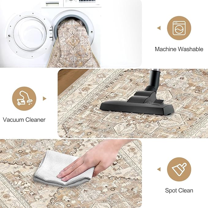 Yamaziot Washable Runner Rug, 2'3" x 14' Non-Slip Boho Vintage Hallway Rug Runner with Rubber Backing, Stain Resistant Low Pile Distressed Carpet Runner for Bedroom, Kitchen, Laundry, Entrance