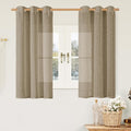 LAMIT Sheer Linen Curtains 48 Inches Length for Short Windows, Light Filtering Linen Textured Drapes with Bronze Grommet for Bathroom Bedroom Decorative, 2 Panels, Taupe, 34 X 48 Inch