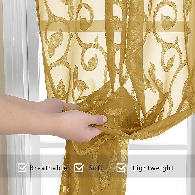 OWENIE Furman Semi Sheer Curtains 72 Inch Length 2 Panels Set, Jacquard Pattern Rod Pocket Light Filtering Farmhouse Curtains for Bedroom Living Room, 2 Pieces 80 Inch Wide, 72 inch Long