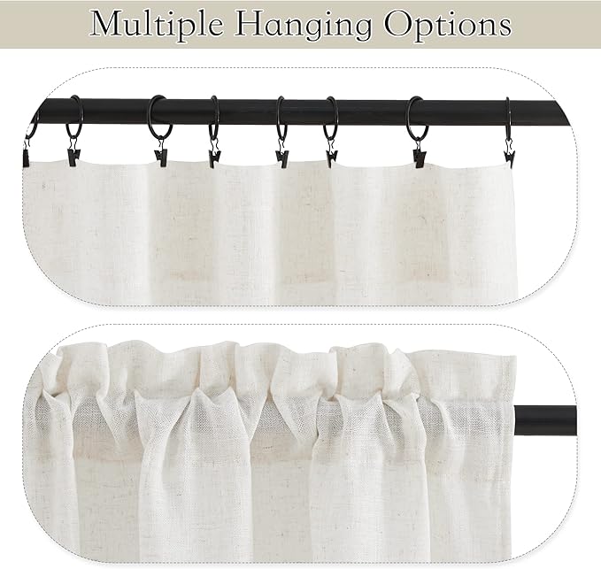 RYB HOME Semi Sheer Curtains for Small Window, Flax Linen Window Topper Valances Home Decor Light Filtering 36 inches Length for Camper Kithen Cafe, W 34 x L 36 inches, Linen, 2 Panels
