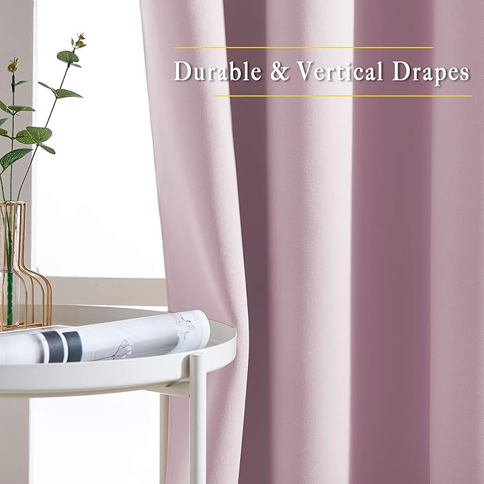 NICETOWN Blackout Curtains for Girls Room - Thermal Insulated Solid Grommet Room Darkening Curtains/Panels/Drapes for Bedroom (Lavender Pink=Baby Pink, 1 Pair, 52 by 45-Inch)