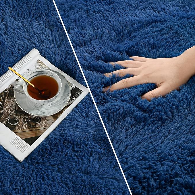 Deerhoo Large Shag Area Rugs 6 x 9, Plush Fuzzy Rugs for Living Room, Ultra Soft Fluffy Furry Rug for Bedroom, Indoor Carpet Nursery Rugs for Kids Room Home Decor, Navy Blue
