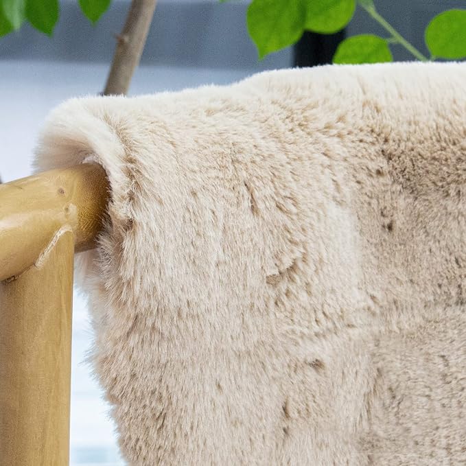 ORINOVA Light Brown Beige Fluffy Faux Rabbit Shag Fur Rugs for Bedroom Small Fuzzy Washable Runners Rugs for Living Room 2x6 Rug Runner Nursery