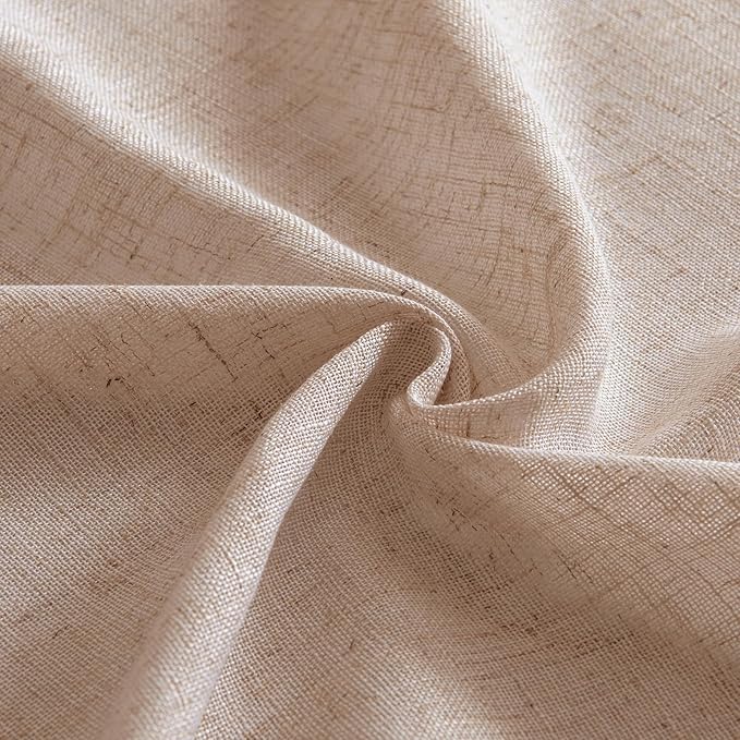 MIULEE Natural Beige Linen Curtains 45 Inch Length 2 Panels for Bedroom Living Room, Soft Linen Textured Window Drapes Semi Sheer Light Filtering Back Tab Rod Pocket Farmhouse Burlap Look Decor