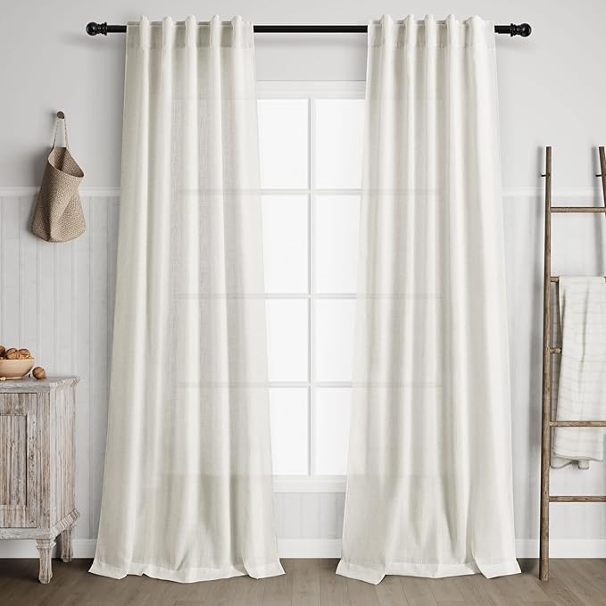 Cream Linen Curtains 90 inches Long for Bedroom Back Tab Light Filtering Privacy Sheer Curtains Modern Farmhouse Cottage Core Decor Cotton Textured Gauze Curtain 2 Panel Set 36x90 for Living Room