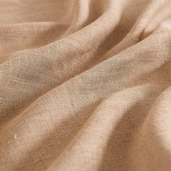 MIULEE Light Brown Linen Curtains 63 Inch Length 2 Panels for Bedroom Living Room, Soft Thick Linen Textured Kitchen Window Drapes Semi Sheer Light Filtering Back Tab Rod Pocket Burlap Look Decor