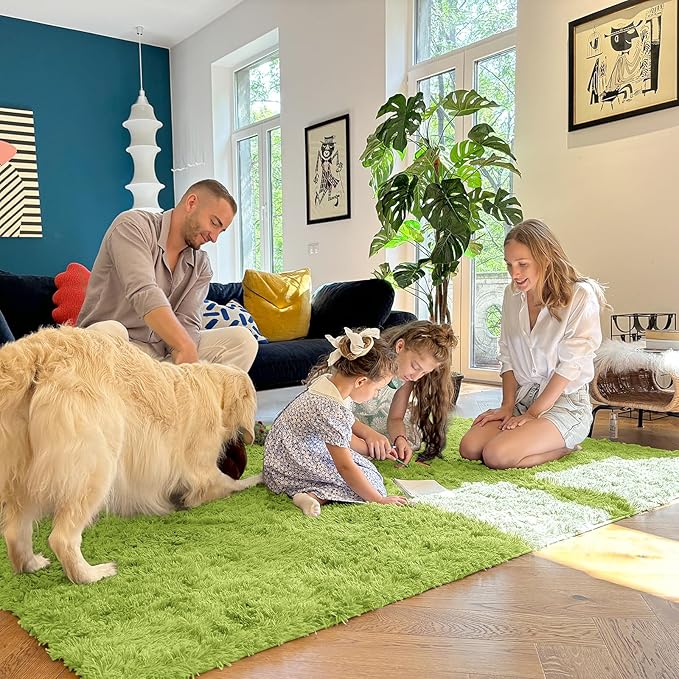 OLANLY 2x6 Machine Washable Runner Rugs for Hallway, Soft Fluffy Shaggy Bedside Rugs for Bedroom, Living Room, Indoor Floor Carpet for Kids Girls Boy, Nursery Rooms, Home Decor Aesthetic, Grass Green