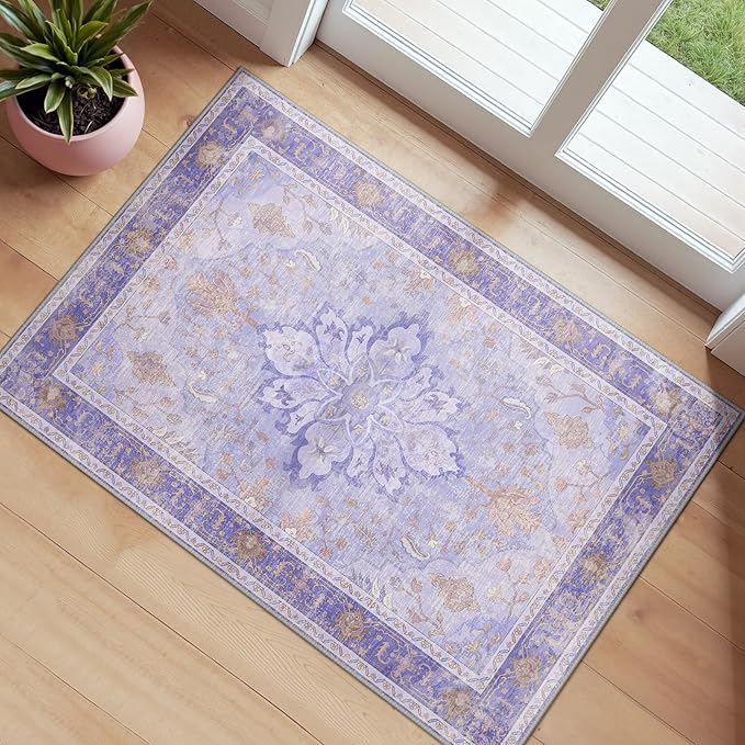 Area Rugs 2'6''x4' Kitchen Rugs Entry Rug Small Rugs for Entryway Kitchen Bathroom Door Mat Indoor Entrance,Washable Non Slip, Light Purple Brown