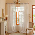 MYSKY HOME Semi Sheer Light Filtering White Bohemian Curtains for Sliding Door 96 Inches Long，Back Tab Ceiling Curtains with Tassel for Living Room Bedroom, 50" x 96"，Pure White，2 Pieces