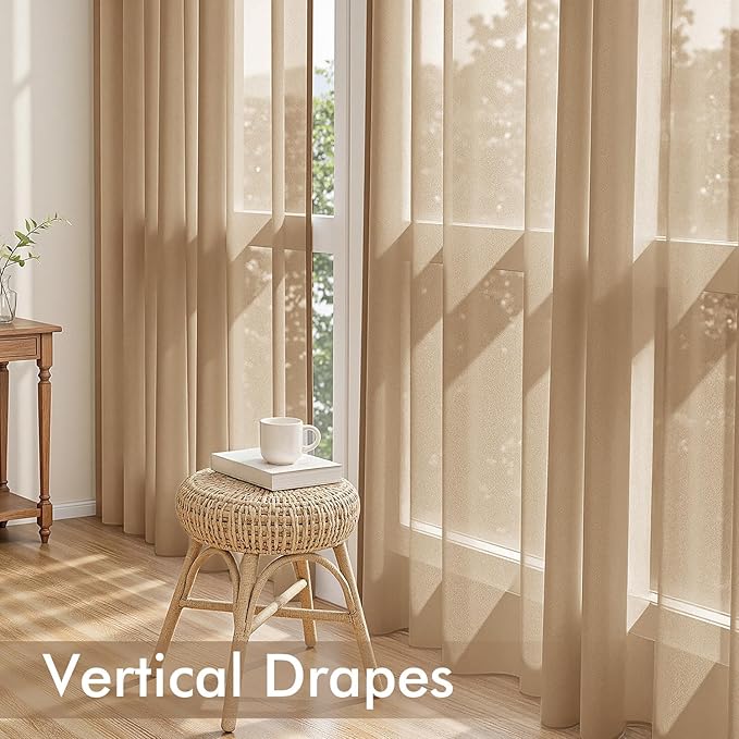 MIULEE Brown Sheer Curtains 102 Inches Long, 4 Panels Set, Light Filtering Rod Pocket Voile Drapes for Living Room and Bedroom, Airy Soft Fabric Window Treatments, 42 x 102 Inches