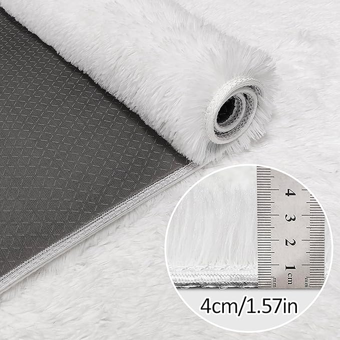 White Rug for Bedroom 4x6ft Fluffy Area Rug Mat Bedside Throw Rug for Living Room Kids Room Boys Teens Nursery Baby Dorm Office Home Decor Aesthetic Carpets