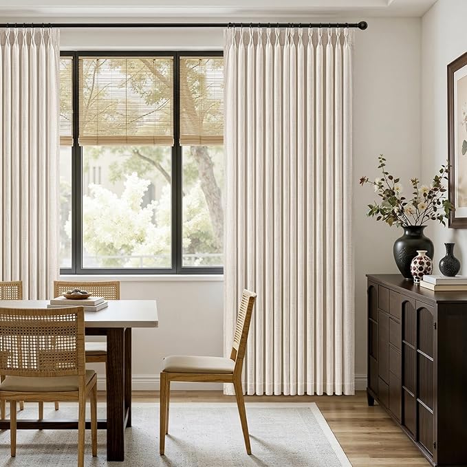 MIULEE Pinch Pleated Thick Linen Curtains 84 Inches Long 2 Panels for Living Room Bedroom, Linen Textured Memory Trained Drapes Pleat Back Tab Light Filtering Cream Ivory Window Curtains with Hooks