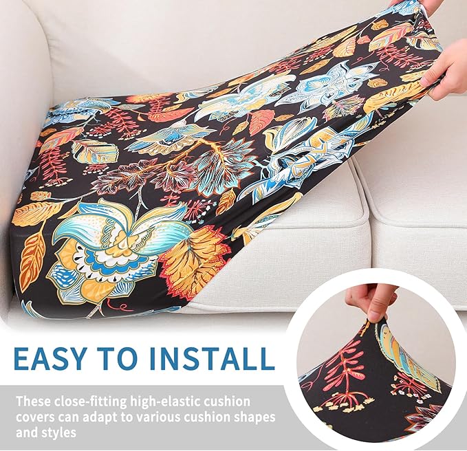 hyha Printed Couch Cushion Covers, Floral Sofa Covers Washable for 2 Cushion Couch, Stretch Pattern Outdoor Cushion Covers for Patio Furniture with Elastic Bottom(2 Packs, Floral)