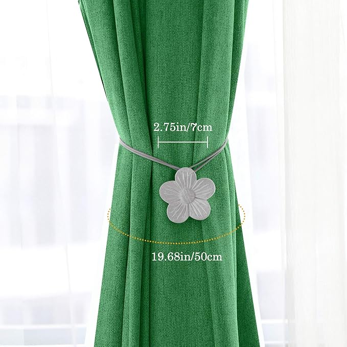 Lewondr Vintage Magnetic Curtain Tieback, 1 Pair Resin Flower Curtain Drapery Holdback Window Curtain Decorative Buckle Holder for Home Cafe Balcony - Silver
