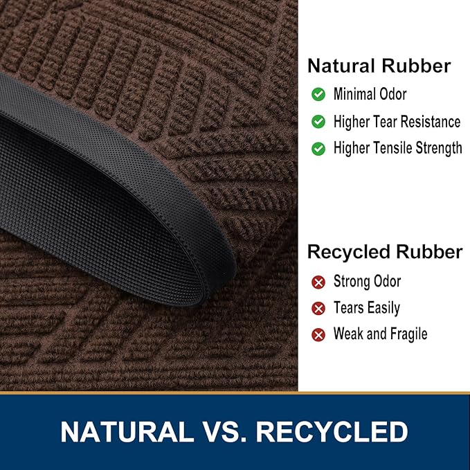 Smiry Front Door Mat Outside Entrance, Heavy Duty Sturdy Natural Rubber Doormat, Trap Dirt and Moisture, Easy Clean Low Profile Mats for Indoor Outdoor Entry, Irregular Triangle (59x30, Dark Brown)
