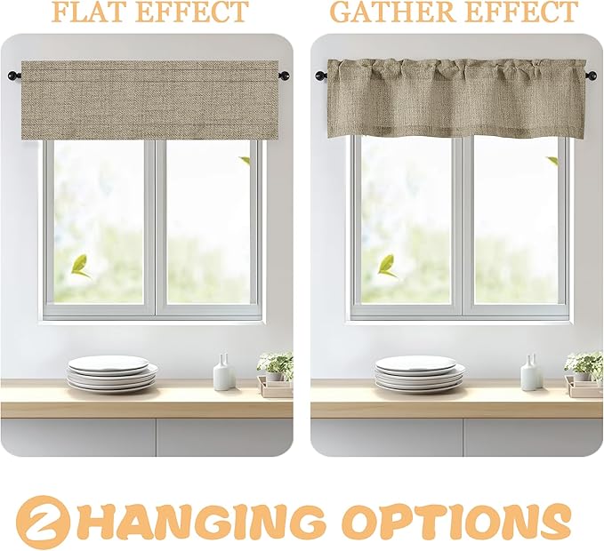 OWENIE Brown Valances for Windows 1 Pcs, Light Filtering Textured Farmhouse Short Small Valance Curtains for Bathroom Basement Living Room Bedroom, Rod Pocket Half Curtains Over Sink, 52Wx14L Inch