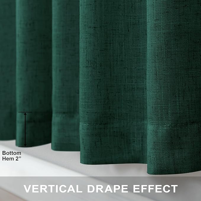 Dark Green Curtains 96 Inches Long for Living Room Dining 2 Panels Set Pocket Back Tab Forest Drape Semi Privacy Emerald Hunter Green Linen Curtains for Bedroom Bay Window Farmhouse Vintage Decor 8 FT