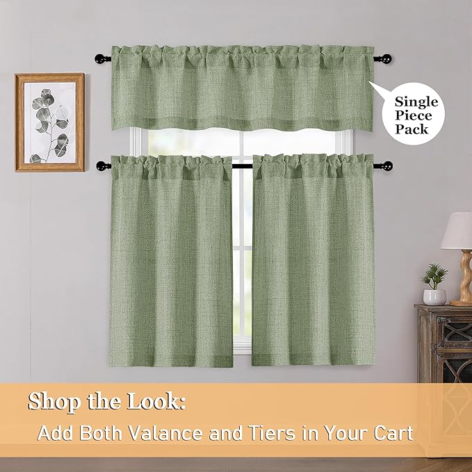 OWENIE Sage Green Valances for Windows 1 Pcs 20 Inch Length, Light Filtering Textured Short Small Valance Curtains for Bathroom Basement Living Room, Half Window Curtains Over Sink, 60" W by 20" L