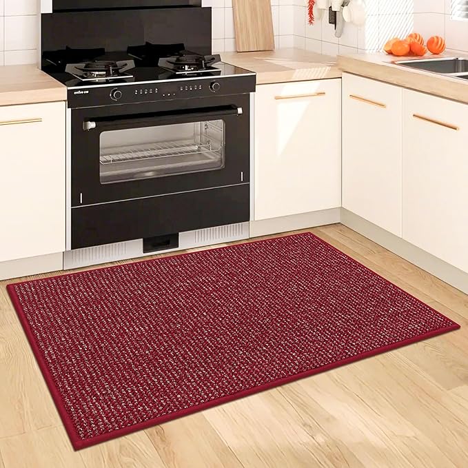 BEQHAUSE Kitchen Rugs 24"x36", Non-Slip Kitchen Mats for Floor, Super Absorbent and Stain Resistant Kitchen Rugs, Machine Washable Rugs for Kitchen, Hallway, Laundry & Sink, Red
