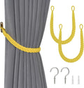 NICEEC 2 Pack Natural Cotton Rope Curtain Tiebacks Elegant Boho Style Decorative Drape Tie Backs Soft Hand-Woven Rope Curtain Holdbacks with Metal Hook for Home & Office Drapery (Yellow)