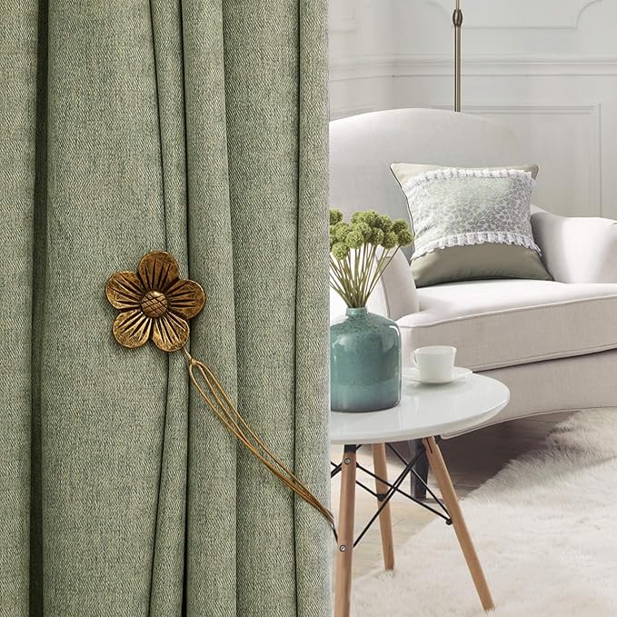Lewondr Curtain tie Magnetic, 4 Pieces Vintage Resin Flower Curtain Drapery Holdback Window Curtain Decorative Buckle Holder for Home Cafe Balcony - Coffee