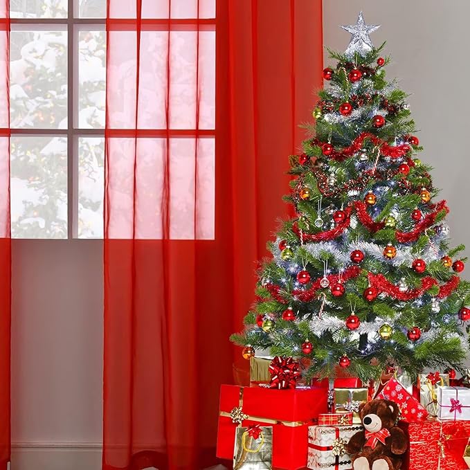 SpaceDresser Basic Rod Pocket Sheer Voile Window Curtain Panels White 1 Pair 2 Panels 70 Width 72 Inch Long for Kitchen Bedroom Children Living Room Yard(Red,70 W x 72 L)