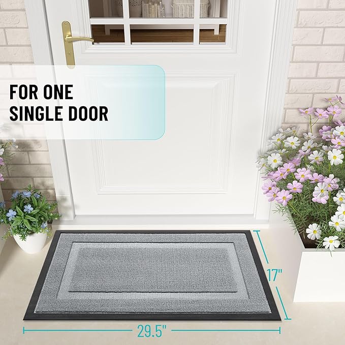 OLANLY Front Door Mat Indoor Outdoor Entrance, Waterproof All-Season, All-Weather Doormat, Sturdy Natural Rubber, Low Profile, Easy Clean Patio Porch Entryway Mat, 71x23, Ash Gray