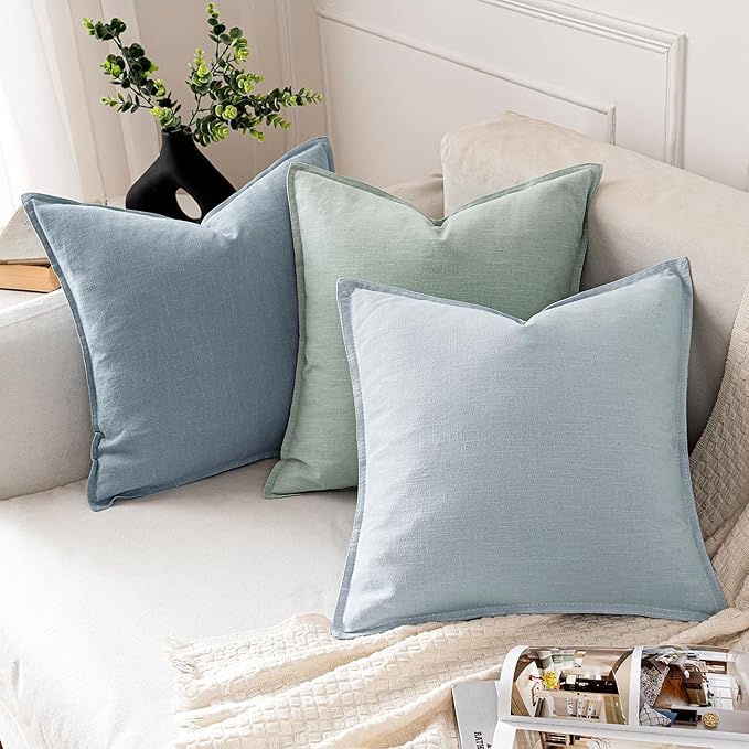 MIULEE Decorative Linen Pillow Covers 20x20 Inch Blue Grey Boho Farmhouse Neutral Couch Throw Pillows for Bed Pack of 2 Accent Coastal Modern Pillowcase Summer Sofa Livingroom Home Decor