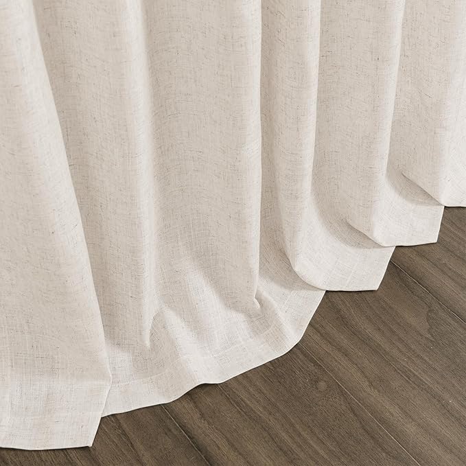 Nanspring Beige Linen Back Tab Curtains 96 Inches Long for Bedroom Light Filtering Privacy Sheer Curtains Modern Farmhouse Coastal Decor Linen Cotton Textured Gauze Curtain 2 Panel Set 70x96