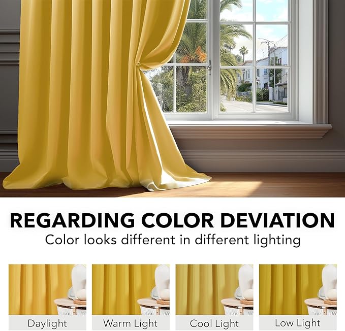 Deconovo Solid Back Tab and Rod Pocket Curtains Thermal Insulated Blackout Window Curtains for Living Room 52Wx84L Inch Mellow Yellow 2 Panels