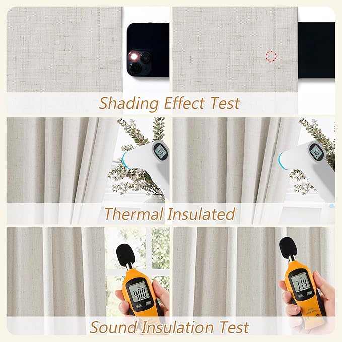 Guken Boho 100% Blackout Linen Curtains 84 Inch Long 2 Panels Set for Living Room Bedroom Black Out Curtain with Back Tab Room Darkening Winter Thermal Insulated Window Drape, 52x84