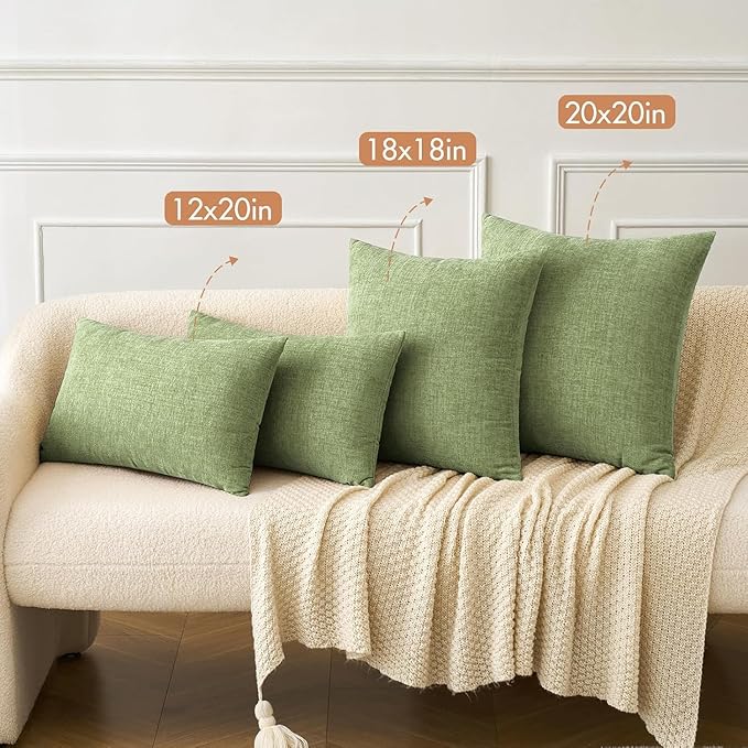 MIULEE Pack of 2 Couch Throw Pillow Covers 12x24 Inch Spring Soft Sage Green Chenille Lumbar Pillow Covers for Sofa Living Room Solid Dyed Cases