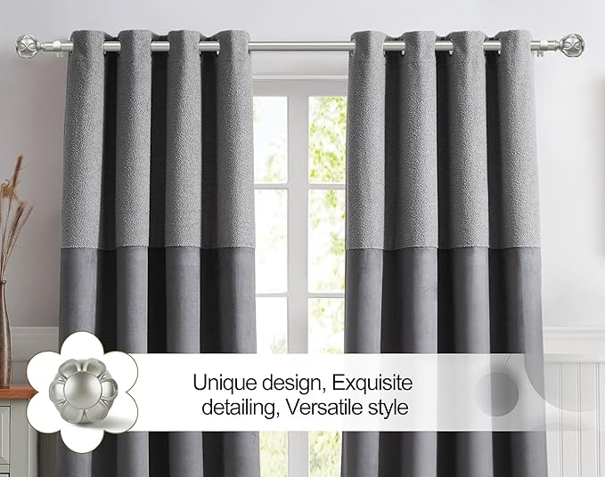 KAMANINA Curtain Rods for Windows 66 to 120 Inch, 7/8 Inch Antique Silver Heavy Duty Window Curtain Rod 32 to 120 (2.6-10ft), Adjustable Decorative Drapery Rods with Netted Texture End