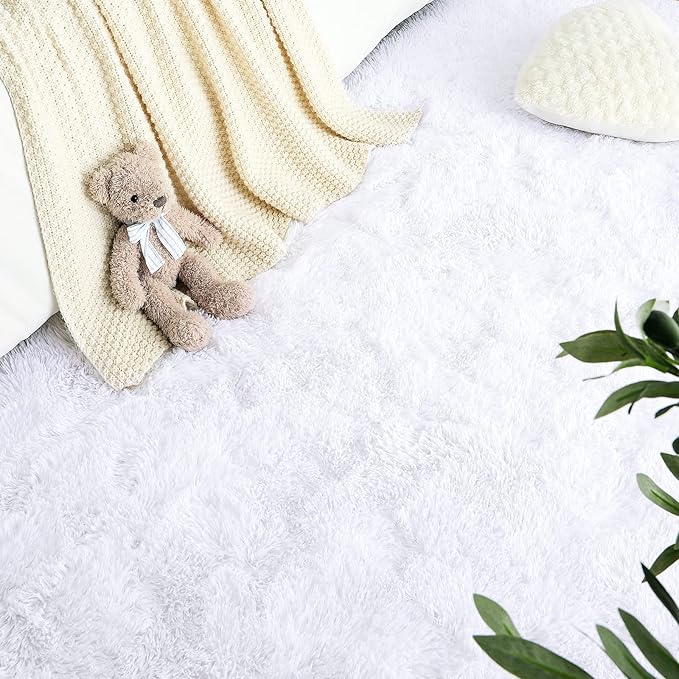 LOCHAS Ultra Soft Indoor Modern Area Rugs Fluffy Living Room Carpets for Children Bedroom Home Decor Nursery Rug 6x9 Feet, White