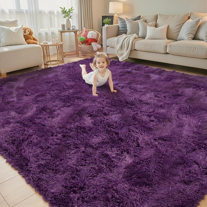 Area Rugs 9x12 Living Room, Shaggy Carpet Soft Plush Furry Bedside Rug Large Area Rugs for Bedroom Kids Girls Boys Home Decor Anti Slip(9 x 12, Grape Purple)